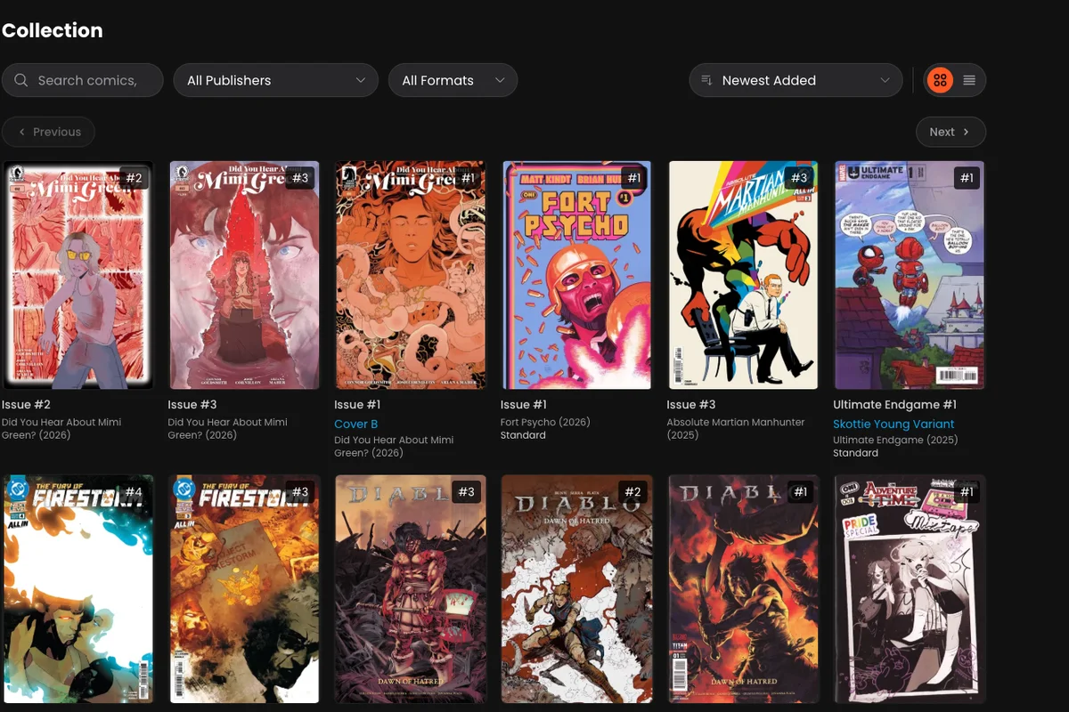 A VerseDB collection page showing owned issues with their variant covers labelled
