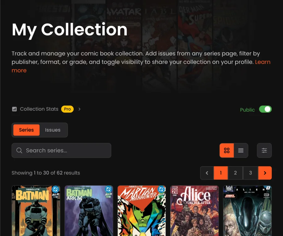 VerseDB collection tracker showing graded issues with purchase price