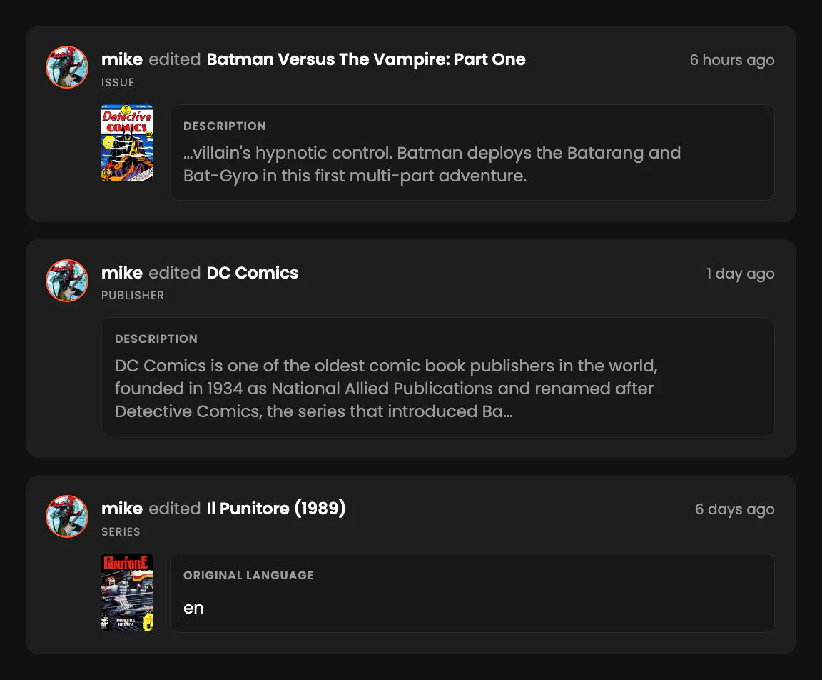 The VerseDB edits feed showing an approved change with the previous value struck through