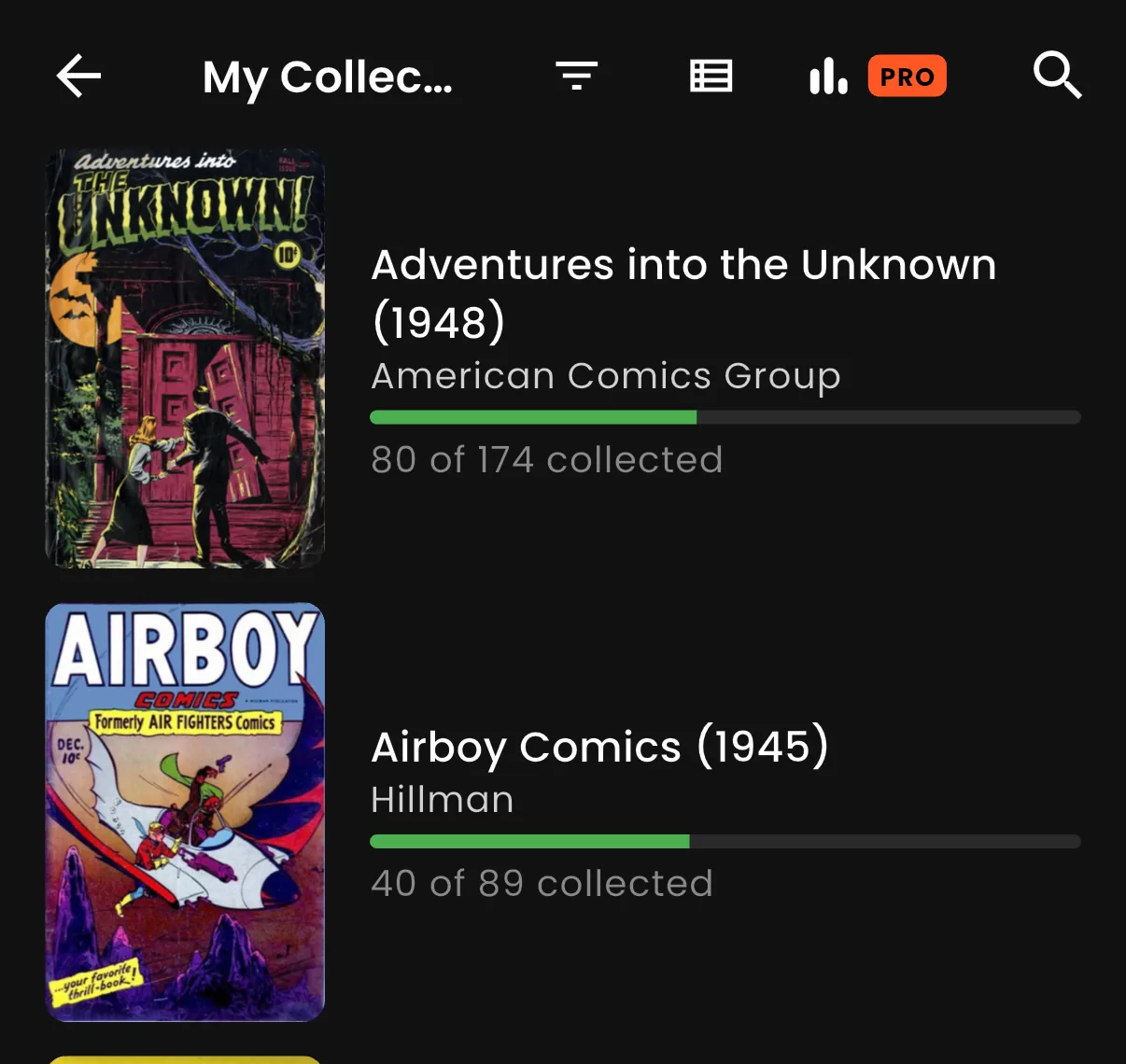 VerseDB mobile app: Collection with series completion progress