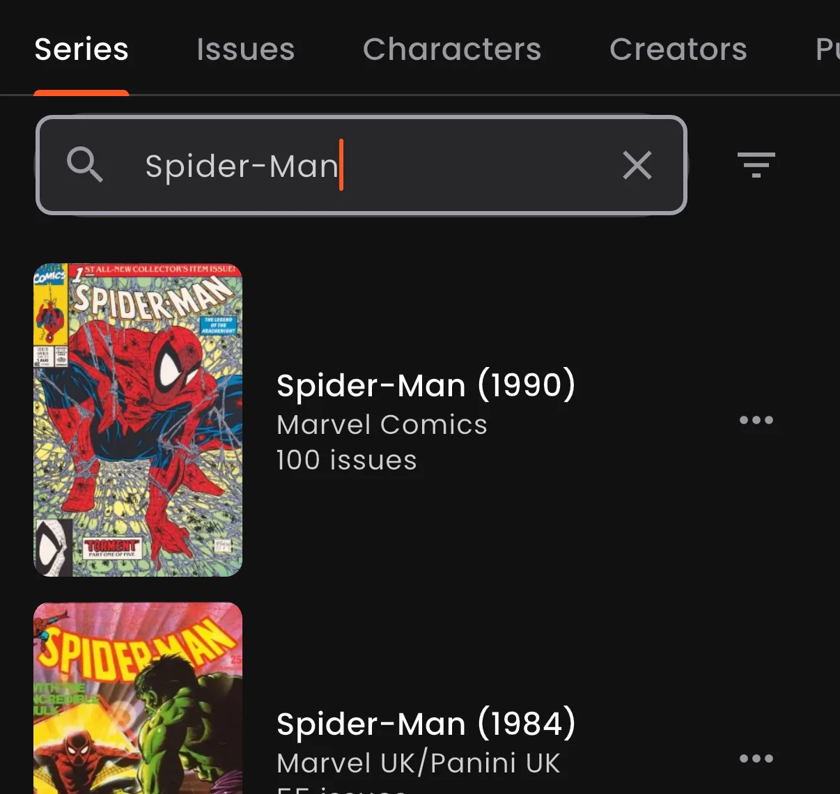 VerseDB mobile app: Search results across series